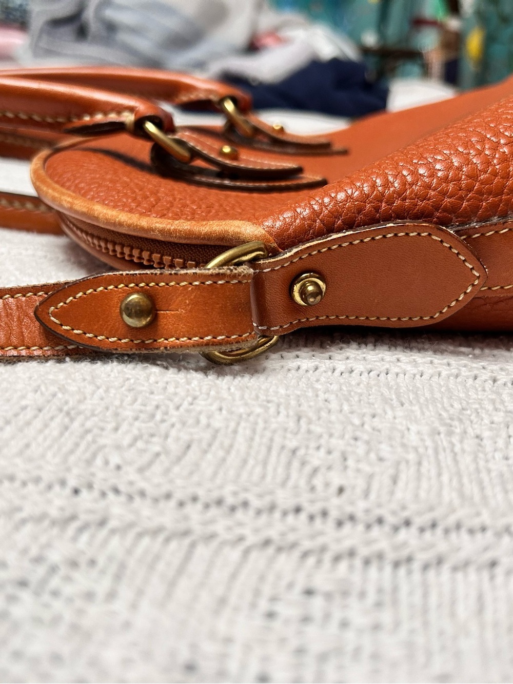 Vintage Dooney & Bourke Cognac Pebbled Leather Satchel with Crossbody Strap - Picture 4 of 8